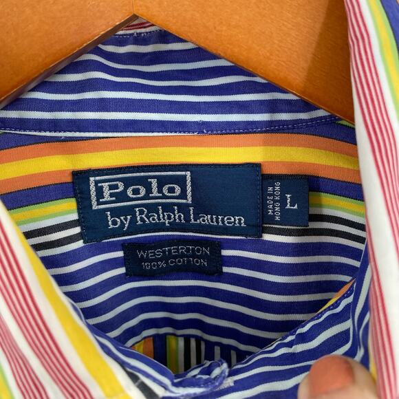 Polo by Ralph Lauren colorful vertical striped long sleeve shirt Large Westerton - Picture 3 of 11